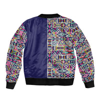 African Ndebele Art Patterns Bomber Jacket Navy Blue Half Style