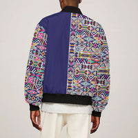 African Ndebele Art Patterns Bomber Jacket Navy Blue Half Style