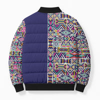 African Ndebele Art Patterns Bomber Puffer Jacket Navy Blue Half Style