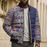 African Ndebele Art Patterns Bomber Puffer Jacket Navy Blue Half Style