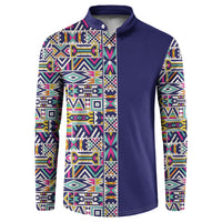 African Ndebele Art Patterns Button Sweatshirt Navy Blue Half Style