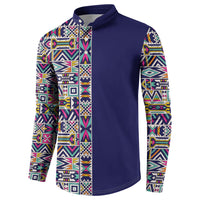 African Ndebele Art Patterns Button Sweatshirt Navy Blue Half Style