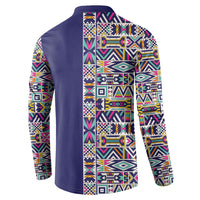 African Ndebele Art Patterns Button Sweatshirt Navy Blue Half Style