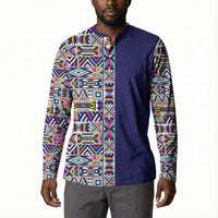 African Ndebele Art Patterns Button Sweatshirt Navy Blue Half Style