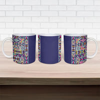 African Ndebele Art Patterns Ceramic Mug Navy Blue Half Style