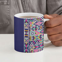 African Ndebele Art Patterns Ceramic Mug Navy Blue Half Style