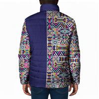 African Ndebele Art Patterns Padded Jacket Navy Blue Half Style