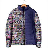 African Ndebele Art Patterns Padded Jacket Navy Blue Half Style