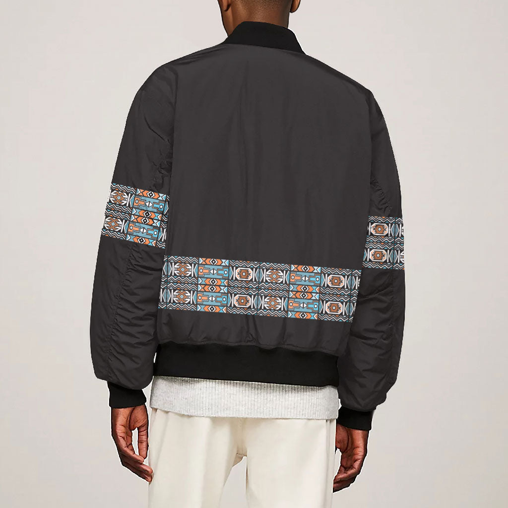 African Ndebele Traditional Attire Bomber Jacket Black Ndebele Stripe
