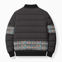 African Ndebele Traditional Attire Bomber Puffer Jacket Black Ndebele Stripe