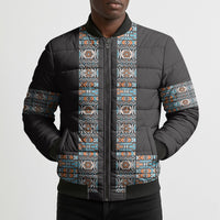 African Ndebele Traditional Attire Bomber Puffer Jacket Black Ndebele Stripe
