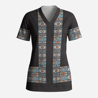 African Ndebele Traditional Attire Scrub Top Black Ndebele Stripe