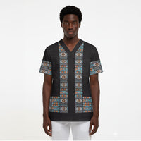 African Ndebele Traditional Attire Scrub Top Black Ndebele Stripe
