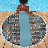African Ndebele Traditional Attire Beach Blanket Blue Ndebele Stripe