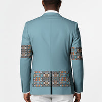 African Ndebele Traditional Attire Blazer Blue Ndebele Stripe