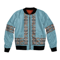 African Ndebele Traditional Attire Bomber Jacket Blue Ndebele Stripe