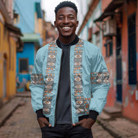 African Ndebele Traditional Attire Bomber Jacket Blue Ndebele Stripe
