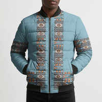 African Ndebele Traditional Attire Bomber Puffer Jacket Blue Ndebele Stripe