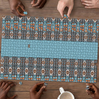 African Ndebele Traditional Attire Puzzle Blue Ndebele Stripe