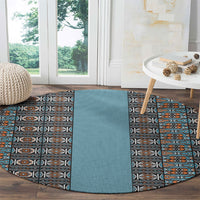 African Ndebele Traditional Attire Round Carpet Blue Ndebele Stripe