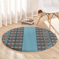 African Ndebele Traditional Attire Round Carpet Blue Ndebele Stripe