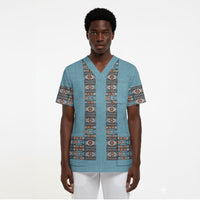African Ndebele Traditional Attire Scrub Top Blue Ndebele Stripe