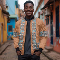 African Ndebele Traditional Attire Bomber Jacket Brown Ndebele Stripe