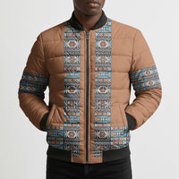African Ndebele Traditional Attire Bomber Puffer Jacket Brown Ndebele Stripe
