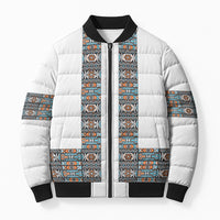 African Ndebele Traditional Attire Bomber Puffer Jacket White Ndebele Stripe