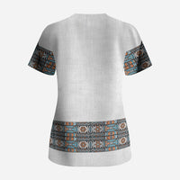 African Ndebele Traditional Attire Scrub Top White Ndebele Stripe