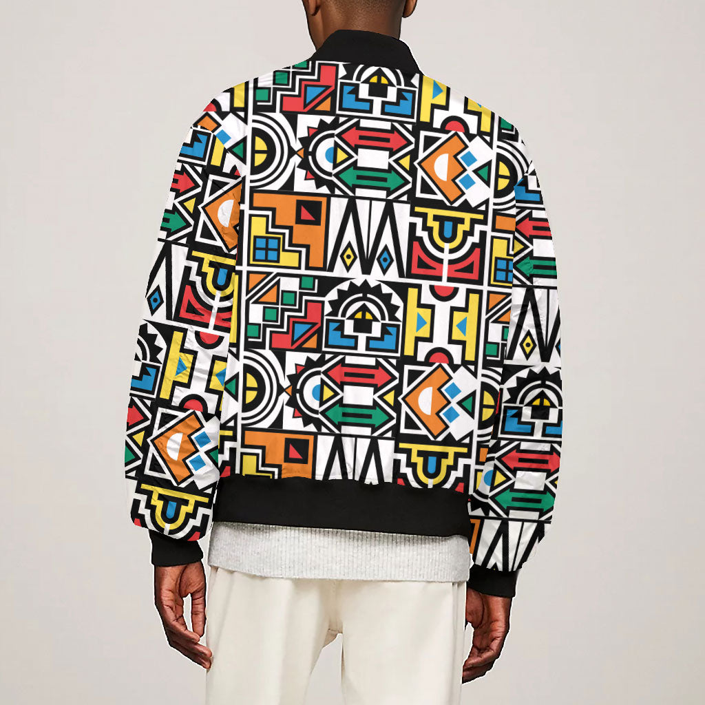 African Geometric Ndebele Patterns Bomber Jacket