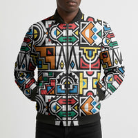 African Geometric Ndebele Patterns Bomber Puffer Jacket