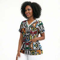 African Geometric Ndebele Patterns Scrub Top