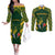 south-africa-rugby-couples-matching-off-the-shoulder-long-sleeve-dress-and-long-sleeve-button-shirts-bokke-champions-kente-pattern