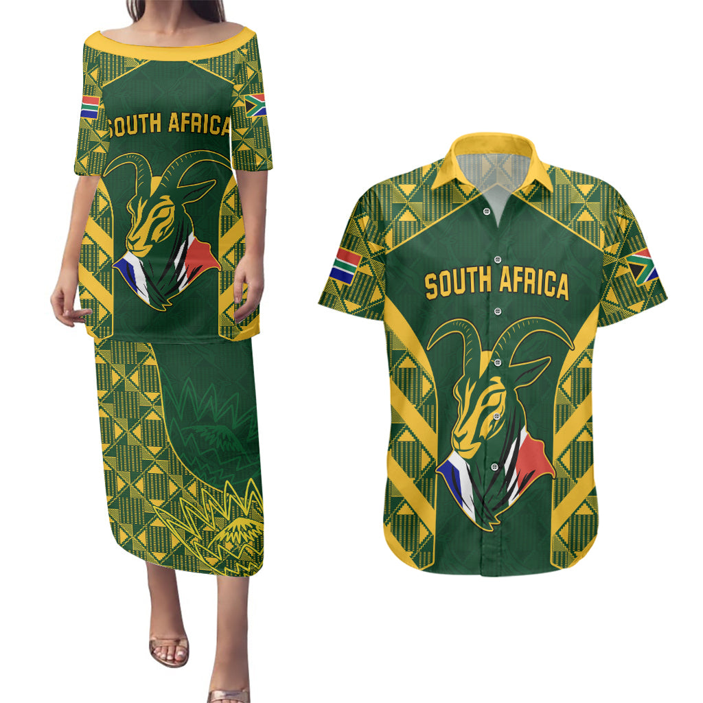 South Africa Rugby Couples Matching Puletasi Dress and Hawaiian Shirt Bokke Champions Kente Pattern LT9 - Wonder Print Shop