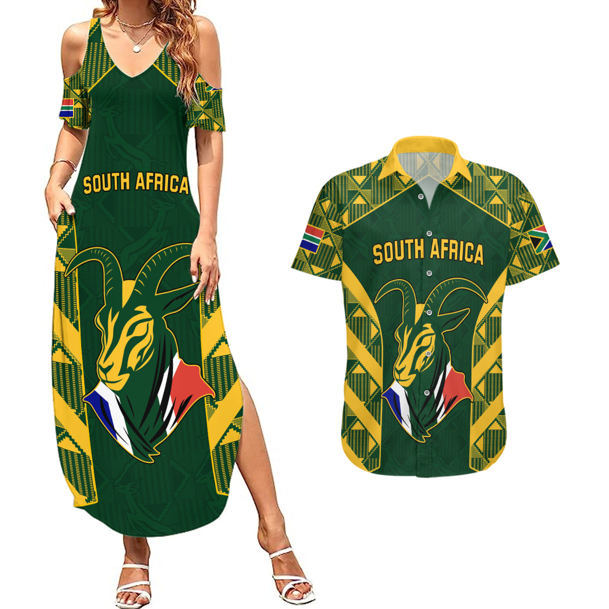 South Africa Rugby Couples Matching Summer Maxi Dress and Hawaiian Shirt Bokke Champions Kente Pattern LT9 - Wonder Print Shop