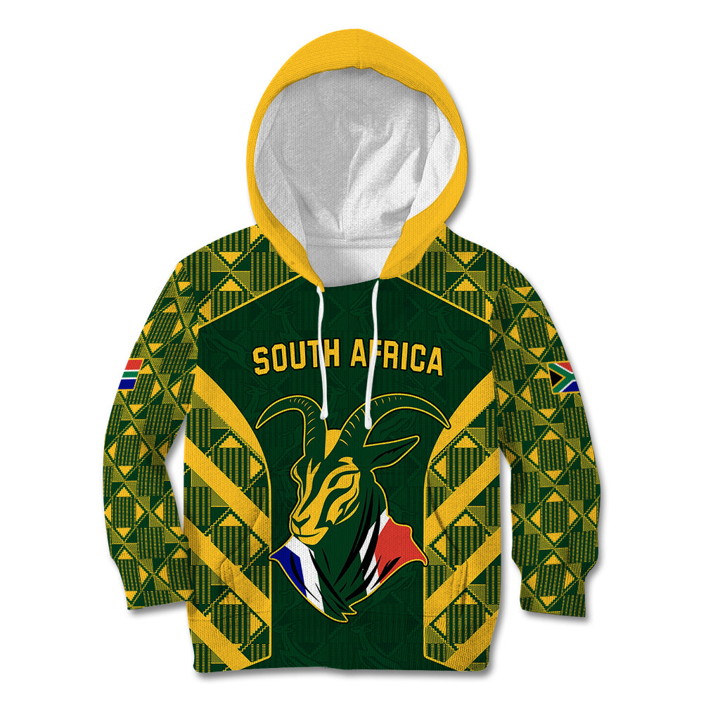 South Africa Rugby Kid Hoodie Bokke Champions Kente Pattern - Wonder Print Shop