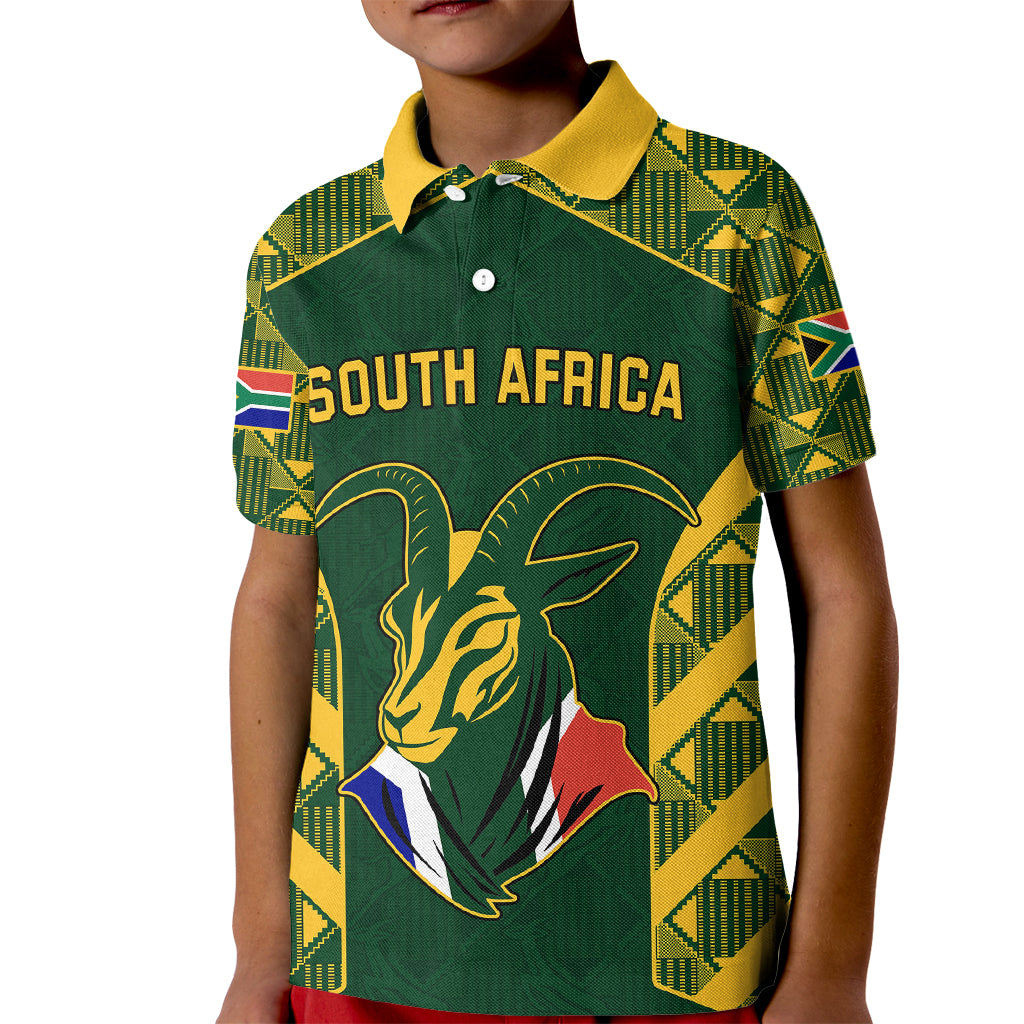 South Africa Rugby Kid Polo Shirt Bokke Champions Kente Pattern - Wonder Print Shop