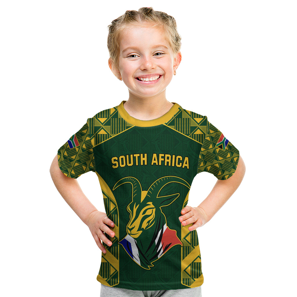 South Africa Rugby Kid T Shirt Bokke Champions Kente Pattern - Wonder Print Shop