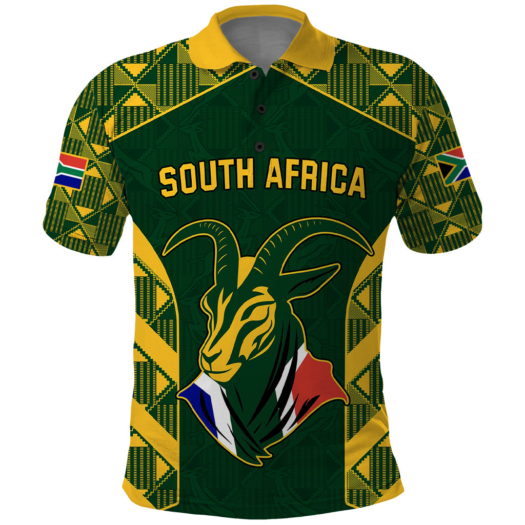 South Africa Rugby Polo Shirt Bokke Champions Kente Pattern - Wonder Print Shop