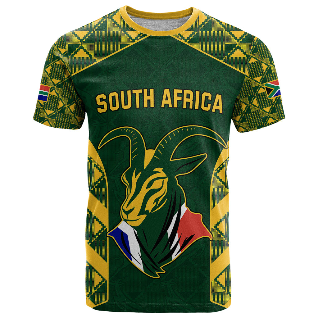 South Africa Rugby T Shirt Bokke Champions Kente Pattern - Wonder Print Shop