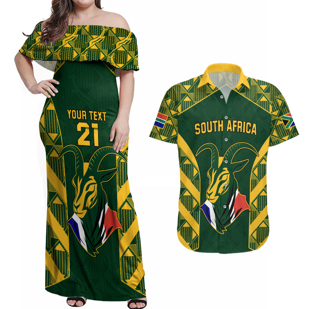 Custom South Africa Rugby Couples Matching Off Shoulder Maxi Dress and Hawaiian Shirt Bokke Champions Kente Pattern LT9 - Wonder Print Shop