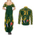 Custom South Africa Rugby Couples Matching Summer Maxi Dress and Long Sleeve Button Shirts Bokke Champions Kente Pattern LT9 - Wonder Print Shop