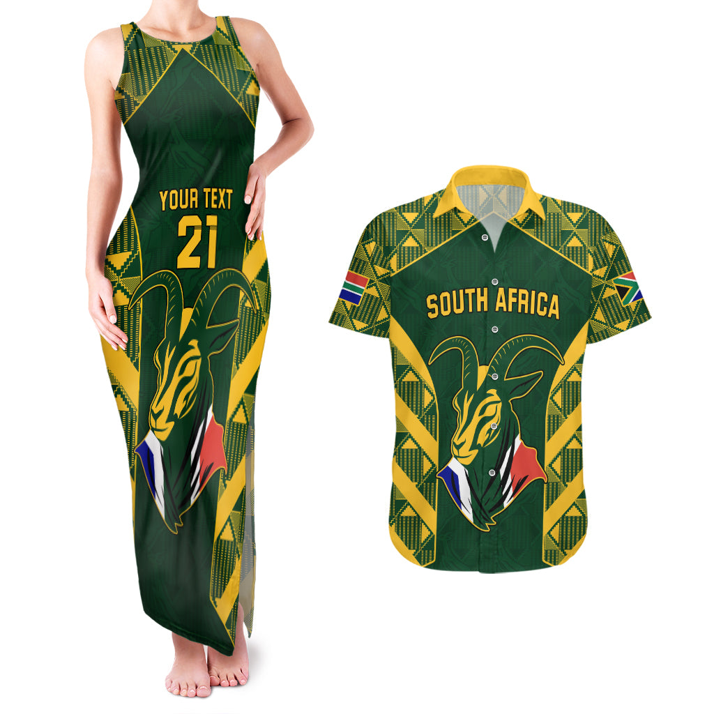 Custom South Africa Rugby Couples Matching Tank Maxi Dress and Hawaiian Shirt Bokke Champions Kente Pattern LT9 - Wonder Print Shop