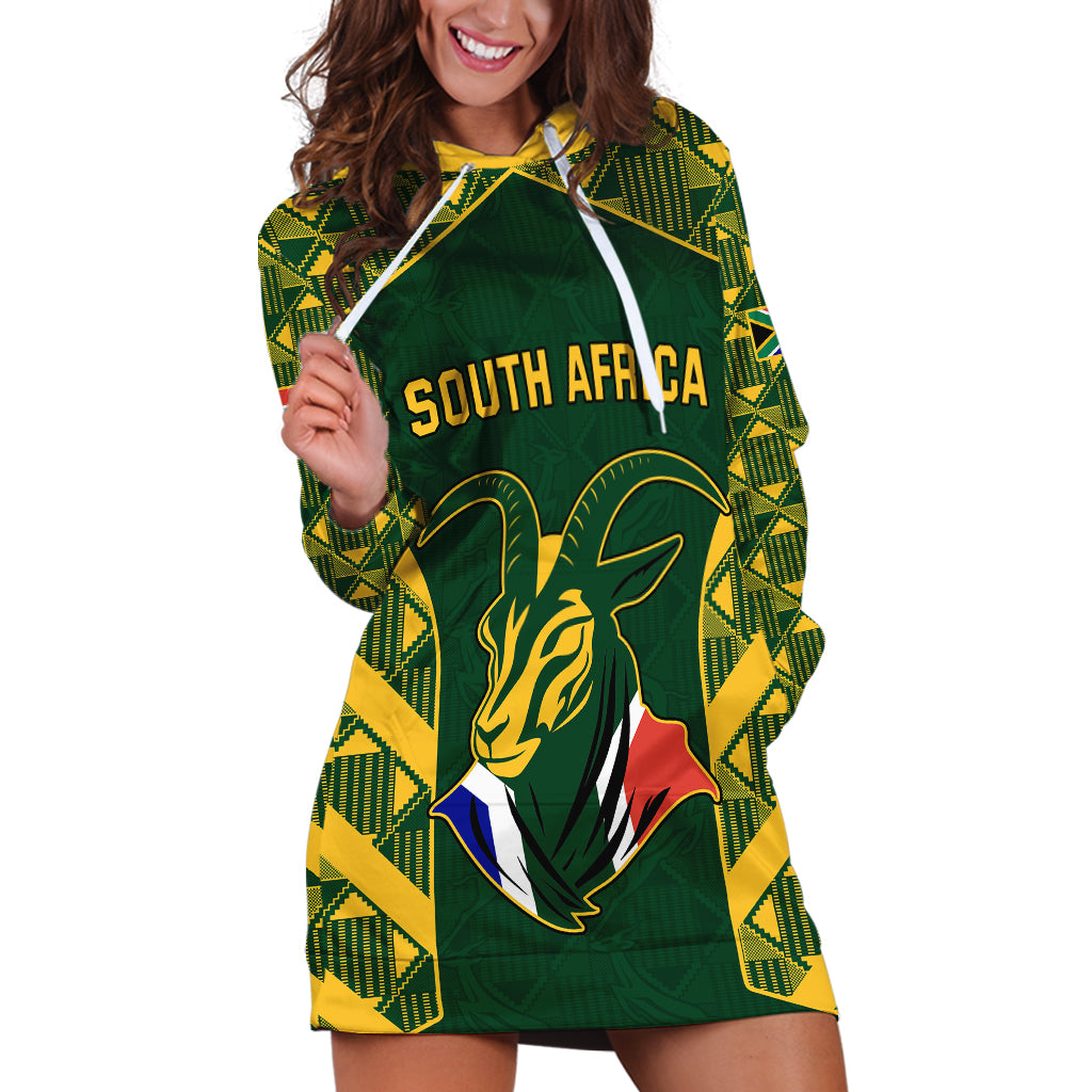 Custom South Africa Rugby Hoodie Dress Bokke Champions Kente Pattern - Wonder Print Shop