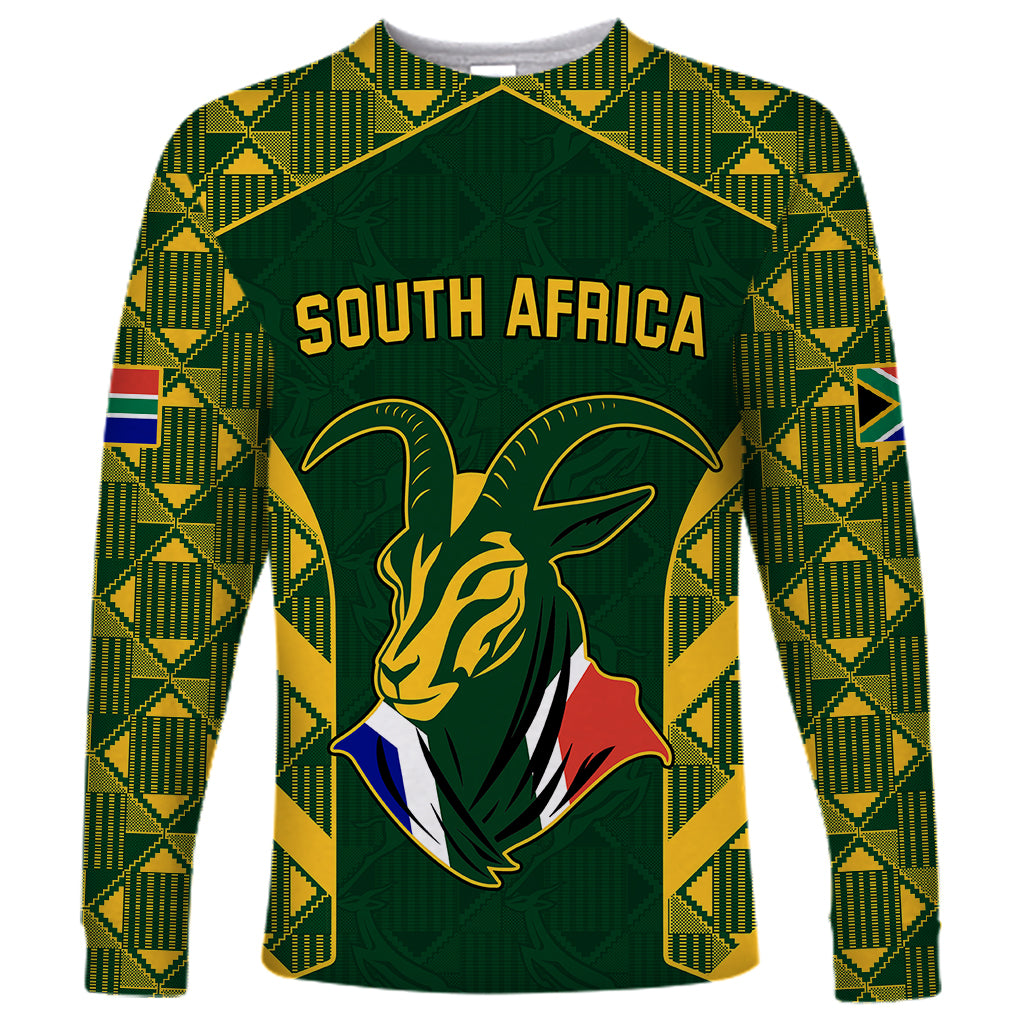 Custom South Africa Rugby Long Sleeve Shirt Bokke Champions Kente Pattern - Wonder Print Shop