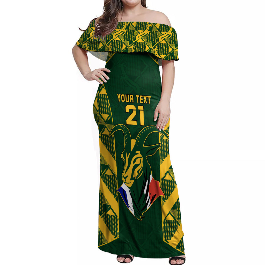 Custom South Africa Rugby Off Shoulder Maxi Dress Bokke Champions Kente Pattern - Wonder Print Shop