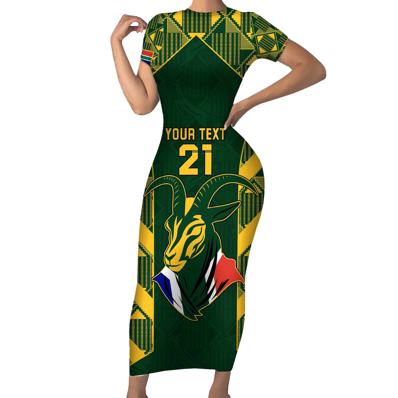 custom-south-africa-rugby-short-sleeve-bodycon-dress-bokke-champions-kente-pattern