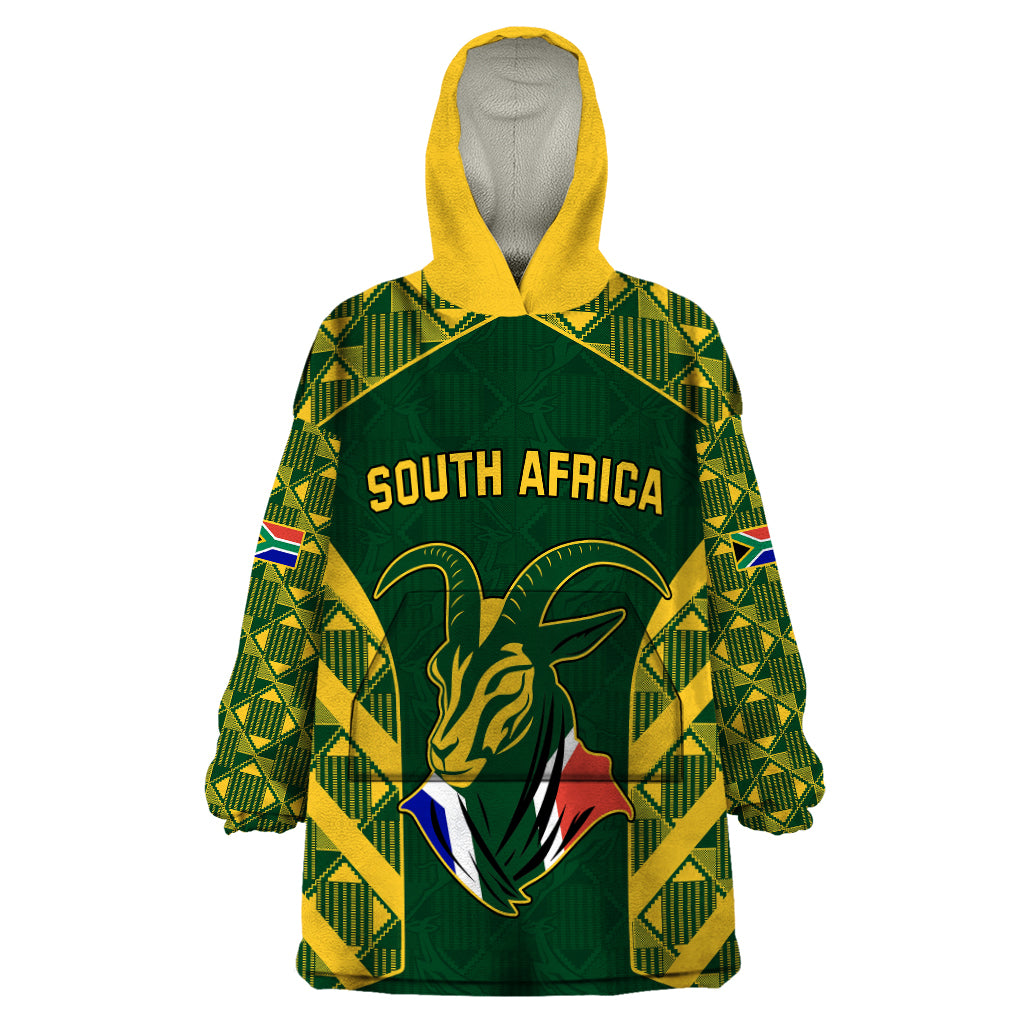 Custom South Africa Rugby Wearable Blanket Hoodie Bokke Champions Kente Pattern - Wonder Print Shop