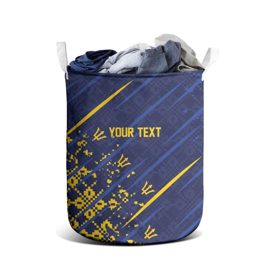 Caribbean Cricket Custom Barbados Laundry Basket Blue Bajan Broken Trident
